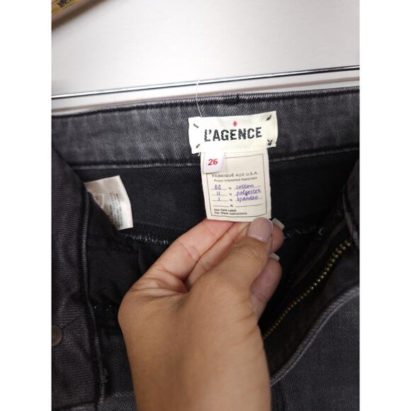 L' Agence Grey Distressed 26 High Rise Skinny Jeans Raw Hem Stretch Woman Denim - Picture 2 of 8
